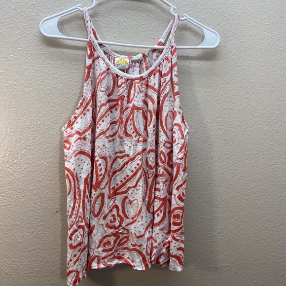 C&C California 100% Linen Tropical Palm Floral Print High Neck Tank Top SZ L - Picture 1 of 5